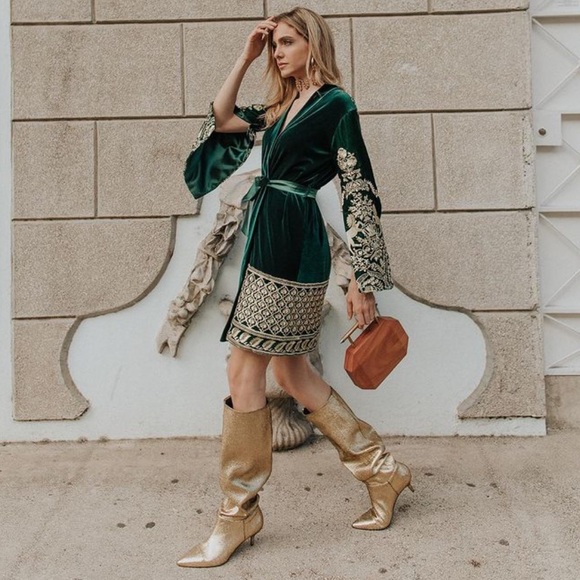 NWT Zara Metallic Kitten Heel Boots - Picture 2 of 10